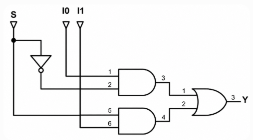 2-to-1 MUX using Logic Gates (NOT, AND, OR)