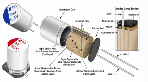 Internal structure of an aluminum polymer capacitor